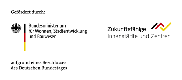 Logo des Bundesministeriums für Wohnen, Stadtentwicklung und Bauwesen; Logo von Zukünftige Innenstädte und Zentren Logo des Bundesministeriums für Wohnen, Stadtentwicklung und Bauwesen; Logo von Zukünftige Innenstädte und Zentren