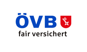 Logo der ÖVB. "ÖVB" in blauer Farbe, daneben das Wappen des Bremer Landes, ein weißer Schlüssel auf rotem Grund. Darunter steht "fair versichert".